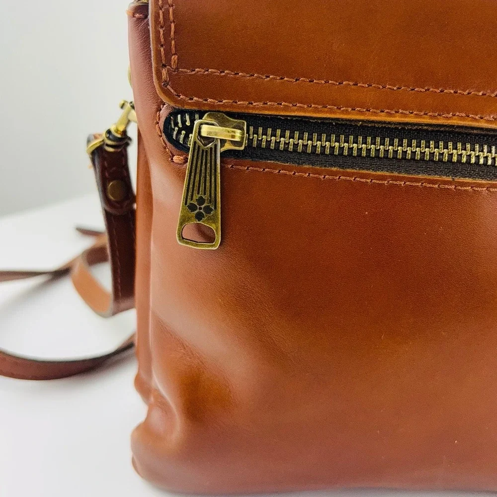 Patricia Nash Tan Leather Crossbody Bag Flap Multi Compartment Brown